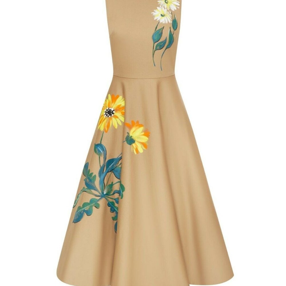 SOLD#$2,790 NEW OSCAR DE LA RENTA STUNNING HAND PAINTED DAY DRESS 12 - Picture 5 of 8